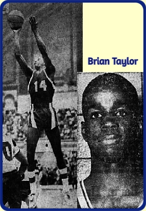 Images of boys basketball player, Brian Taylor, Perth Amboy High School, New Jersey. Shooting up near basket in uniform #14 and a portrait. The action shot is from The Daily Home News, Somerset Edition, New Brunswick, N.J., April 7, 1968 and the portrait from The Daily Home News, Central Edition, March 18, 1969.