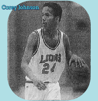 Image of boys basketball player, Corey Johnson, Penncrest High School (Pennsylvania) driblling to our left in LIONS uniform #24. From The Philadelphia Inquirer, January 4, 1994.