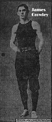 Image of Jim Crowley, East Boston High School (Massachusetts), standing in full body uniform. From The Boston Daily Globe, December 20, 1905. Photo by Chickering.