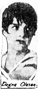 IMage of  flapper & girls basketball player portrait looking to her left. She played for Scarboro High School in the state of Maine. From the syndicated report in The Journal, LOgan, Utah, April 15, 1917.