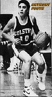 Number 10, Anthony Foote, Colstrip High School (Montana) basketball player, shown in action, with basll. From the Billings Gazette, Billings, Montana, January 11, 1988. Photo by Bob Zellar.