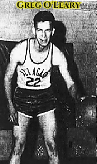 Image of boys basketball player Greg O'Leary in Allagash uniform #22, posing while dribbling a basketball. This state of Maine ballplayer's picture from The Bangor News, Bangor, Maine, January 13, 1967.