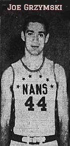 Image of Pennsylvania boys basketball player, Joe Grzymski, Nanticoke High School, image from belt up, posing in NANS #44 jersey. From the Wilkes-Barre Record, Wilkes-Barre, Pa., March 12, 164.