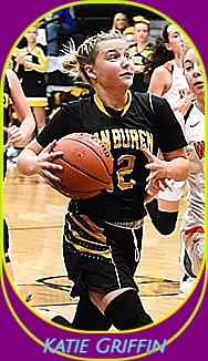 Image of girls basketball player Katie Griffin, Van Buren High School, Missouri, going in for a layup.