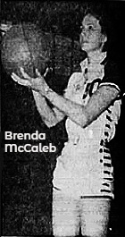 Picture of girls basketball player Brenda McCaleb of Waverly High School in Tennessee. Shown preparing to shoot a set shot to our left. From the Clarksville Leaf-Chronicle, Clarksville, Tennessee, February 20, 1958.