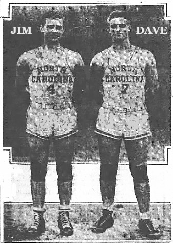 Picture of the two McCachren brothers, Jim (#4 on left) and Dave (#7 on right), University of North Carolina basketball players. Picture from the McAllen Daily Monitor, McAllen, Texas, March 4, 1934..