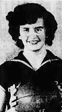 Portrait image of Sylvia McFarland, girls basketball player for Mount Juliet High School (Tennessee). From The Nashville Tennessean, Nashville, Tenn., February 13, 1954.