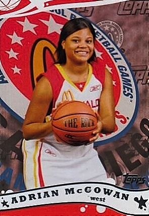 Image of girls basketball player, Adrian McGowan, pictured in post-grad McDonald's All-Star team uniform. Graduated Goodrich High School (Texas) in 2006.