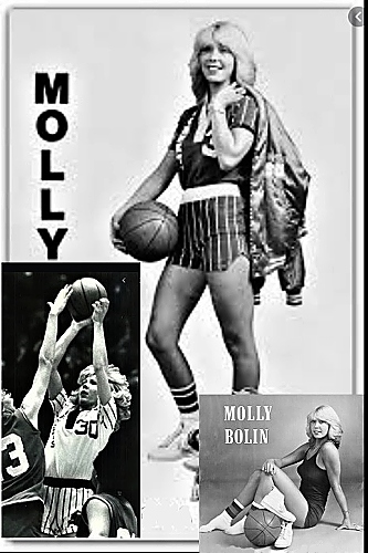 Collage of three images of Iowa Cornet Molly Bolin, #30, posing and shooting.