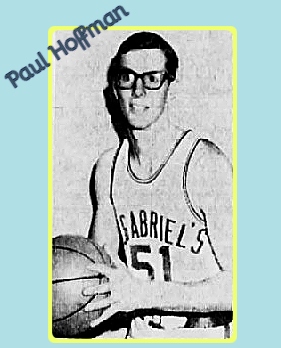 Image of boys basketball player Paul Hoffman, St. Gabriel's High School, Pennsylvania, in uniform #51, wearing eyeglasses, holding the basketball and looking at camera. From the Hazleton Standard-Speaker, Hazleton, Pa., February 24, 1968.