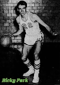 Image of Ricky Park, Bonney Hotel (athens, Pa.) basketball player, posing in #22 uniform dribbling basketball. From The Evening Times, Sayres & Athens, Pennsylvania, March 20, 1965.