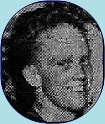3/4 profile image, facing to our left, of basketball player Chuck Rolles, in 1952. From the Binghamton Press, April 1, 1952, Binghamton, New York. Rolles was playing for Paul's Grill, in the Binghamton Y.M.C.A. Open Basketball Tournament.