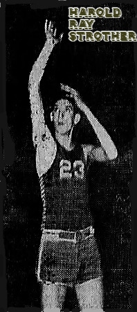 Image of boys basketball player taking a one-handed right-handed foul shot in his #23 Plainview High School Hornets uniform. From the Shreveport Journal, Shreveport, Louisiana, March 14, 1972.