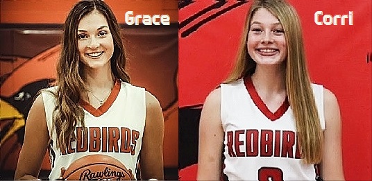Portraits (from letters up) of basketball playing sisters, Grace and Corri Vermilya, Loudonville High School Redbirds (Ohio)..