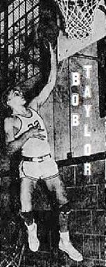 Image of boys basketball player for Maryland's Quaker Friends School, up near the basket laying the ball in. From The Evening Sun, Baltimore, Maryland, January 31, 1951.
