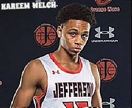 Picture of Kareem Welch looking at camera, shoulder shot, boys basketball player for Jefferson High School, Brooklyn, New York.