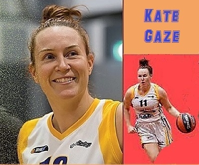 Images of women's basketball player, Kate GAze of y=the Bullen Boomers, close up from shoulders up, smiling, and action shot dribbling the ball, 2020-21 season.