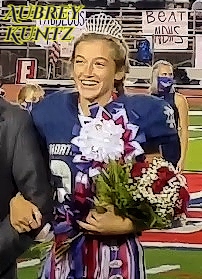 Image from November 6, 2020 crowning of Aubrey Kuntz, North DeSoto High School (Louisiana) football player as homecoming queen.