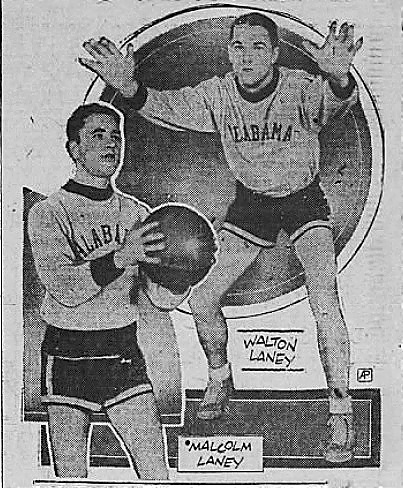 Pictures of WAlton and Malcolm Laney, brothers and basketball players on the Alabama Crimson Tide basketball team, 1930-31. Walton shown on defense, Malcolm with the ball. In shorts and Alabama sweats. From the Allentown Morning Call, Allentown , Pennsylvania, January 26, 1931.