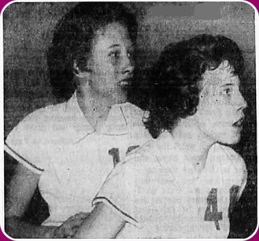 Image of the Lenahan sisters, Dena (left) & Caryl (right), who played for the Northside High School Tigerettes in Atlanta, Georgia, late 1950s. From The Atlanta Constitution, Atlanta, Ga., March 8, 1958.