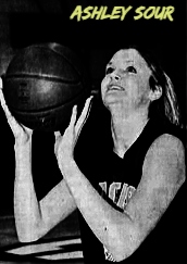 Image of Ashley Sour, Glendale Cactus High School (Arizona) girls basketball player, shooting a foul shot to our left. Photo by Suzanne Starr from The Arizona Republic, Phoenix, Ariz., January 31, 2003.