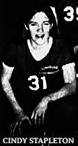 Image of Cindy Stapleton, Edinburg High School Lancerette basketball player in Indiana; shown kneeling as cropped from team photo in the Daily Journal, Franklin-Grenwood, Ind., February 4, 1976.
