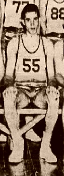 Picture of Nebraska boys basketball player, Ronald Zook, #55, Glenvil High School, senior in 1950, sitting; cropped from team photo in The Nebraska State Journal, Lincoln, Nebr., March 19, 1950.