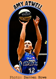 Amy Atwell, Bendigo Lady Brave basketball player in the NBL One South league, Australia, shooting a right-handed free throw in her blue #12 Braves uniform. Photo by Darren Howe.