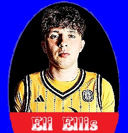 Shoulder length portrait of Eli Ellis, YNG Dreamerz basketball player in yellow jersey with vertical black pinstripes,