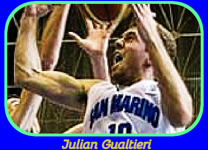 Number 10, Julian Gualtierim U18 basketball player for San Marino, close up, exalting.