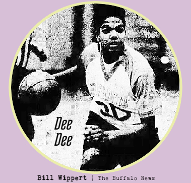 Image of Dee Dee Mann bringing bll upcourt for McKinley High School. From The Buffalo News, Buffalo, N.Y., February 5, 1991. Photo by Bill Wippert.