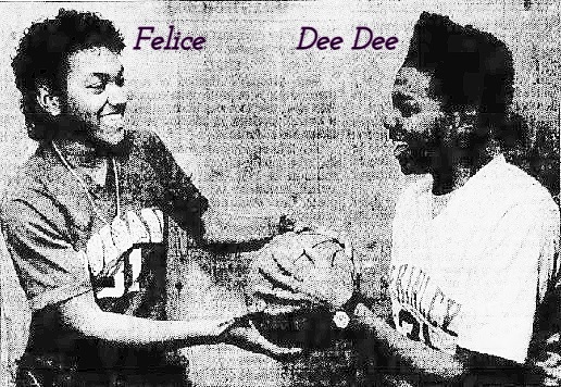 Image of Felice and Dee Dee Mann, basketball playing sisters, Felice on Burgard High (on left), Dee Dee on McKinley High School (on the right) From The Buffalo News, Buffalo, N.Y., April 24, 1990, photo by Bill Wippert.