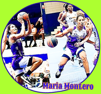 Action shots of MAria Montez from her 27 April, 2024 quarter-final game in the Liga Mayor of El Salvador, showing her going up fpr a shot and brining the ball upcourt.
