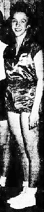 Full body image cropped from a photo of the All-Tournament team from the Industria League, slightly turned to her right in uniform #5. From the Bristol Herald Courier, Bristol, Virginia/Tennessee, February 25, 1957