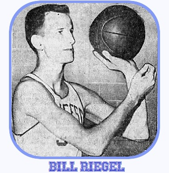 Image of basketball player Bill Riegel, McNeese State College, shown close up shooting a left handed shot. Out of the Shreveport Journal, Shreveport, Louisiana, March 2, 1956..