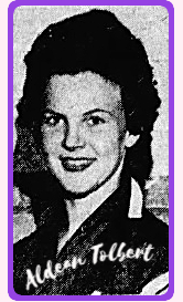 Portrait of girls basketball player Aldean Tolbert, late 1950s star on the Allen Jay High School team in North Carolina. From The Greensboro Record, Greensboro, N.C., March 5, 1958.