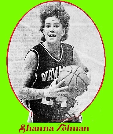 Shanna Zolman, with basketball in game, Wawasee #24 in Indiana through 2002. From The Courier-Journal, Louisville, Kentucky, April 7, 2002..
