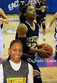 Imafes of DaJourie Turner, Fitsgerald Spartan basketball player (Warren, Michigan), bot portrait and action shot, hoing up for a shot.