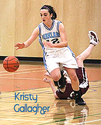 Kristy Gallagher, number 12, Parkland Panther (Victoria, Vancouver Island) basketball player, driving upcourt in the Totem Tournament at Alberni.