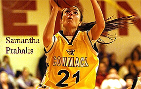 Samantha Pahalis, Sf. Gheorghe (Greece A1 Professional Basketball League) basketball player, number 21, shooting the ball.