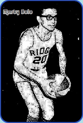 Image of boys basketball player, Marty Bolo, Ridge High School, Elders High School, Pennsylvania, preparing to shoot a set or foul shot, in RIDGE uniform #20, shooting to our right. From The Indiana Gazette, Indiana, Pennylvania, February 27, 1982.