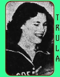 Close uImage of Virginia girls basketball player, Trula Kilgore, Coeburn High School, from shoulders up, three-quarter shot, looking to her left. From the Kingsport Times-News, Kingsport, Tennessee, February 25, 1951.
