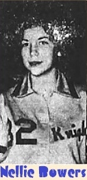 Portrait image of Tennessee girls basketball player, Nellie Bowers in her Chuckey-Doak High School Knights uniform. From The Greenville Sun, Greenville, Tennessee, JAnuary 19, 1963.