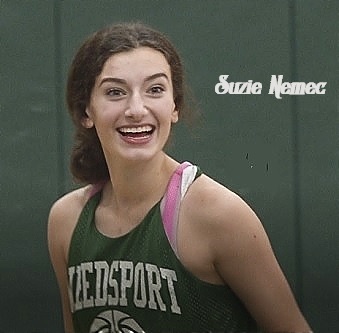 Image of Suzie Nemec, Weedsport High School (New York) girl basketball player, 2019-20, posing in green WEEDSPORT uniform jersey.