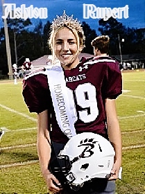 Photo of Ashton Rupert, female placekicker for Long Beach High School in Mississippi, in her number 99 football uniform after winning homecomin queen October 15, 2021. With sash and crown, holding her helmet.Photographer Leaigh Anne Meador,for the Long Beach School District.