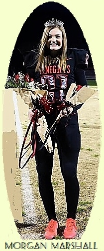 Image of girl high school placekicker as crowned Homecoming Queen at halftime, April 2, 2021, in KNIGHTS uniform (James River High School, Virginia), with crown and flowers. Photo by Emily Ballard.